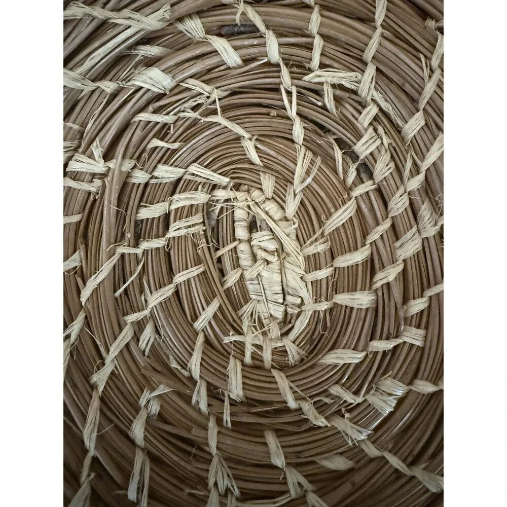 Handmade Coushatta Style Pine Needles and Raffia Flat Basket
